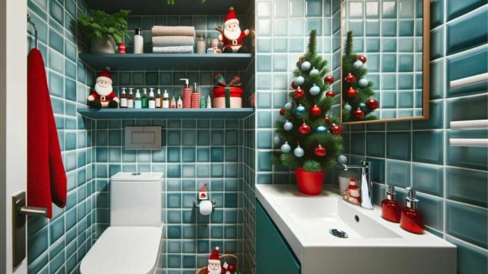 Blue christmas bathroom decor