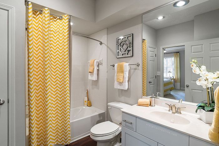 Yellow gray bathroom decor