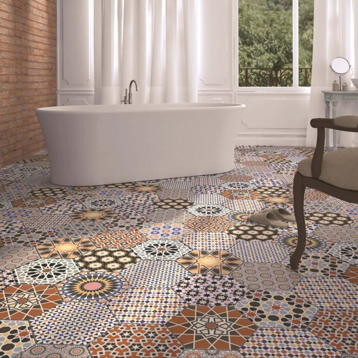 Bathroom tile floor and decor