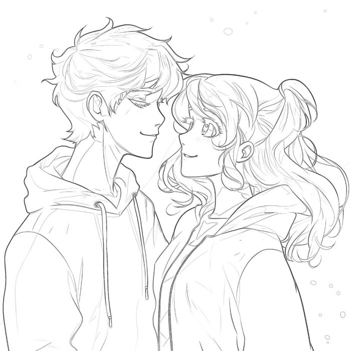 Cute anime fury couple coloring pages