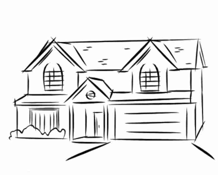 Black and white modern house drawing easy