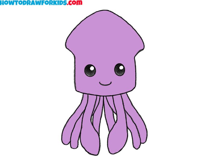 Easy line drawing drawing of a squid