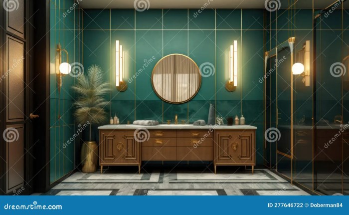 Emerald green and gold bathroom decor